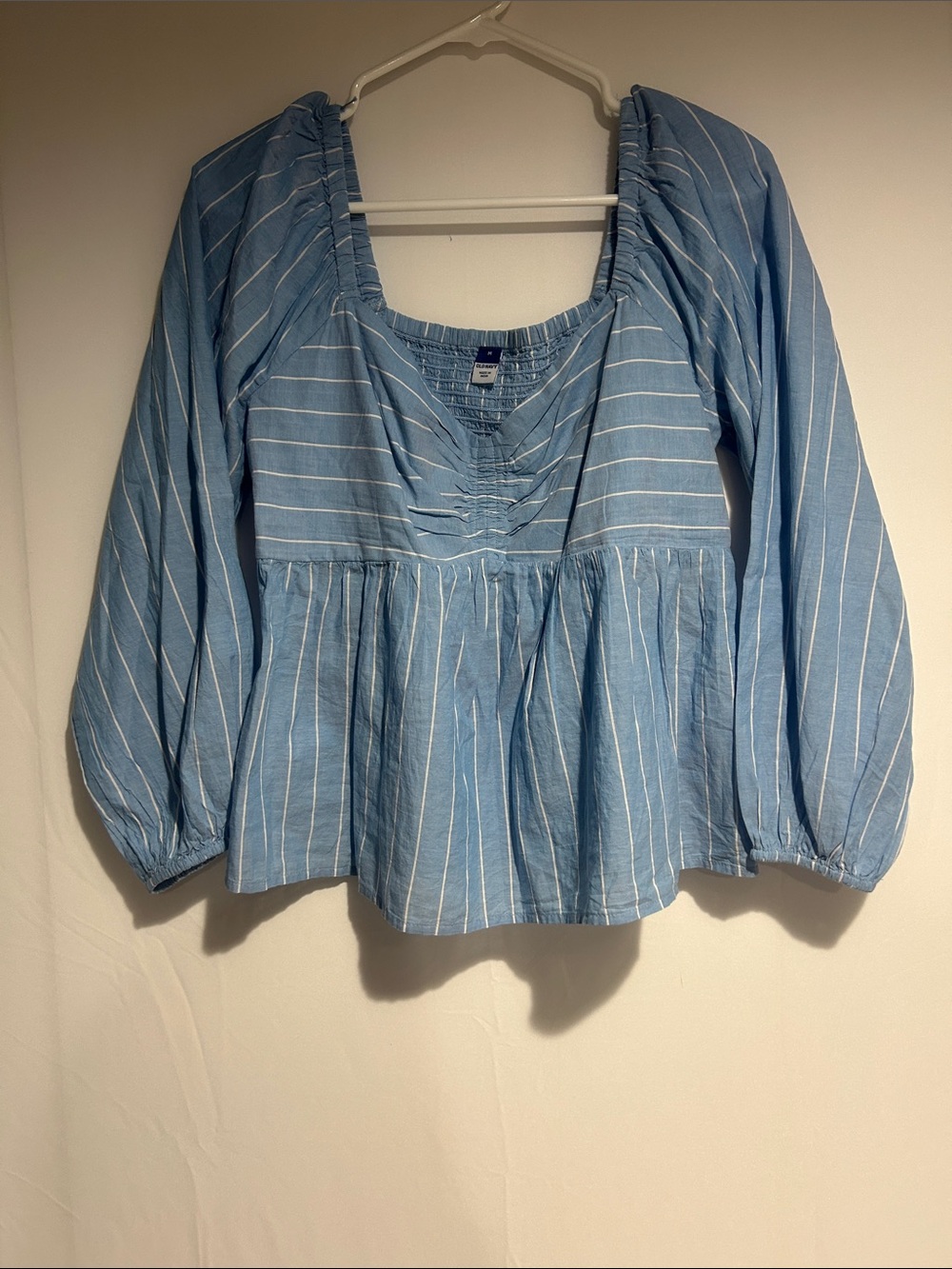 Old Navy Blue and White Striped Peasant Blouse